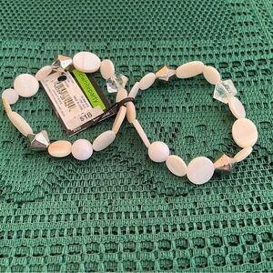 Elegant White and Silver Beaded Bracelet Set